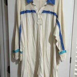 Free People We The Free Beach Prep Tee Button Oversized Pullover SMALL